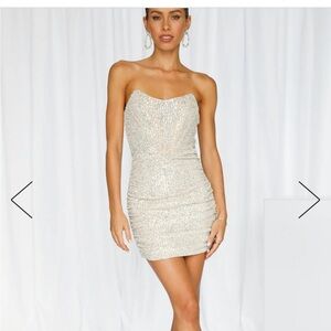 Hello Molly Accented Times Sequins Dress Beige